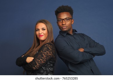 Young Confident Couple Crossed Arms Man And Women Business Relationship