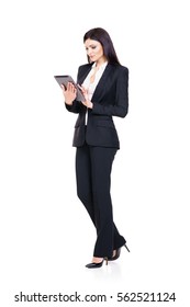 Young, Confident, Successful And Beautiful Business Woman With The Tablet Computer Isolated On White. Occupation, Career, Job Concept.