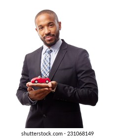 Young Cool Black Man With Car Toy