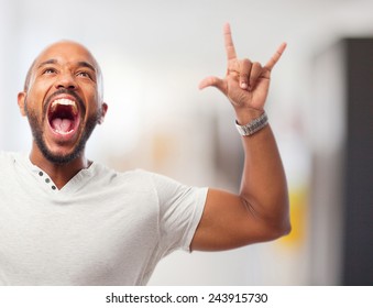 Young Cool Black Man  Celebrating Sign