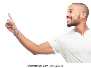 Young Cool Black Man Pointing Up