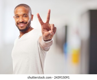 Young Cool Black Man Victory Sign