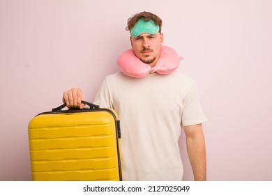 Young Cool Man Feeling Sad, Upset Or Angry And Looking To The Side. Flight Passenger Concept