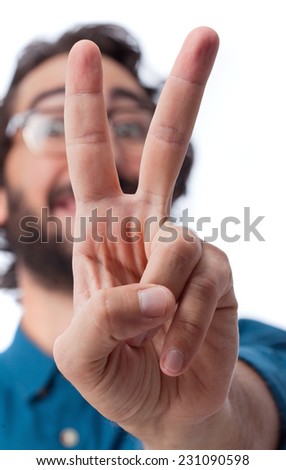 young cool man victory sign