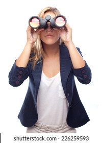 Young Cool Woman With Binoculars