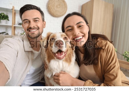 Similar – Image, Stock Photo Portrait of Australian Shepherd puppy bathing in water in Beskydy mountains, Czech Republic. Enjoying the water and looking for his master