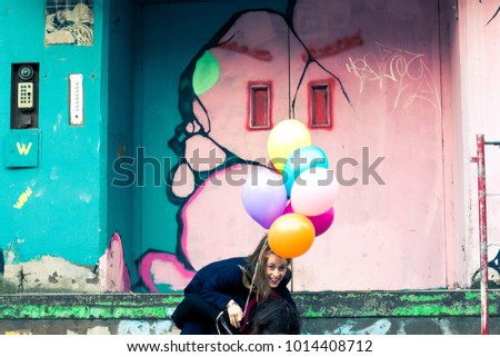 Similar – Young teenage girl blowing pink bubble gum