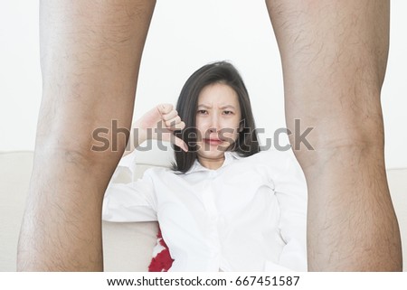 Young couple in bed with dysfunction sexual concept.