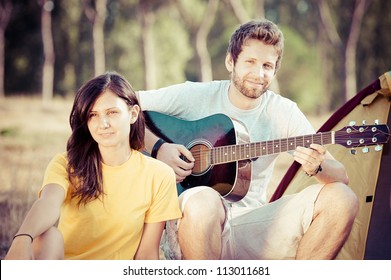 Young Couple Camping,Italy