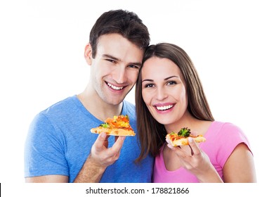 Young Couple Eating Pizza 