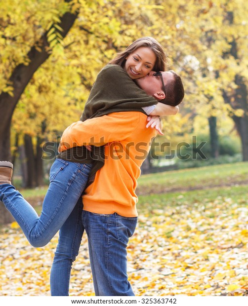 Young Couple Enjoying Autumn Day Boyfriend Stock Photo 325363742 ...