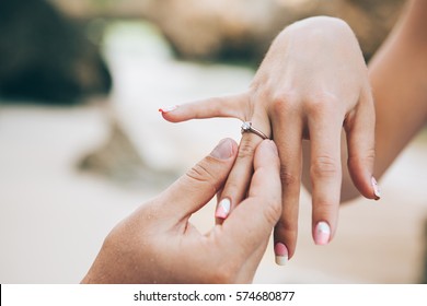 Young Couple Is Getting Engaged, Man Propose Woman, New Family Celebration, Engagement Ring, Jewellery