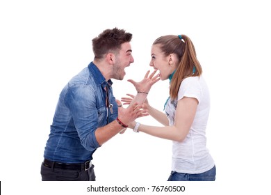 Young couple having a fight, screaming at each other