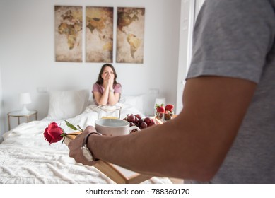 Image result for husband brings breakfast in bed with red rose