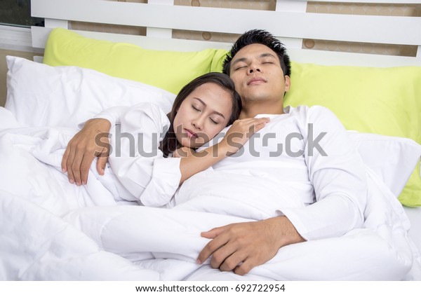 Young Couple Husband Wife Sleeping Bed Stock Photo Edit Now