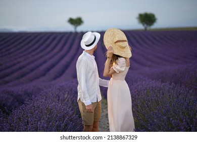 Young Couple In A Lavender Field In Provence France