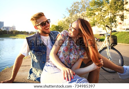 Young couple in love outdoor.Love,relationship and people concept.