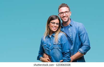 Young Couple In Love Wearing Glasses Over Isolated Background With A Happy And Cool Smile On Face. Lucky Person.