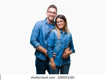 Young Couple In Love Wearing Glasses Over Isolated Background With A Happy And Cool Smile On Face. Lucky Person.