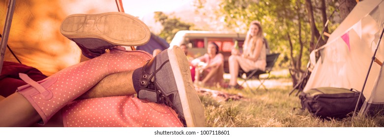 Young Couple Making Out In Tent At A Music Festival 