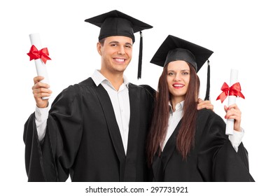 Couple Graduation Gowns Posing Diplomas Isolated Stock Photo (Edit Now ...