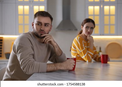 Young Couple Quarreling At Home. Jealousy In Relationship