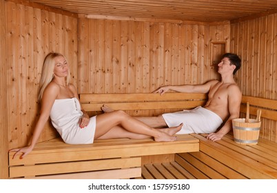 Young Couple In Sauna  