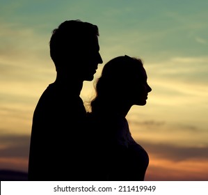 Young couple silhouettes