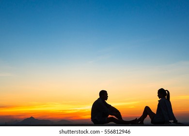 Young Couple Sitting Roof Enjoying Beautiful Stock Photo 556812946 ...