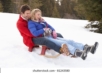 Young Couple Sledding