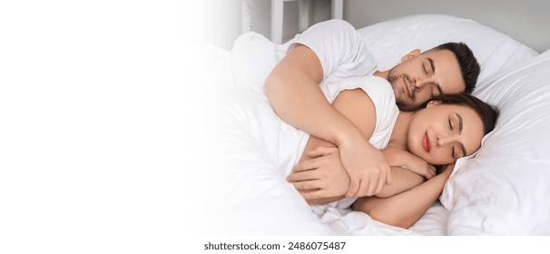 Young couple sleeping in bed. Banner for design - Powered by Shutterstock