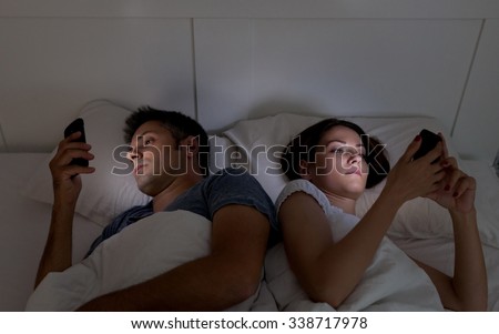 Similar – Image, Stock Photo Phone addiction. Man lying in bed with smartphone