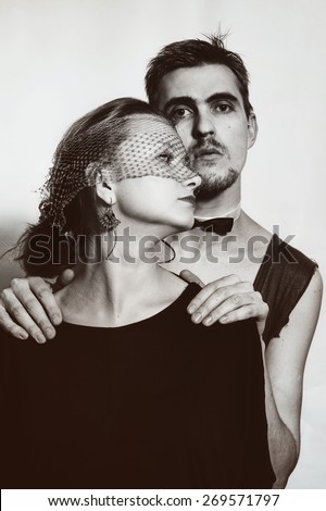 Young couple in love are posing face to face