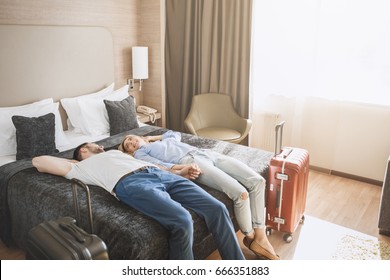 Young Couple Travel Together Hotel Room Leisure