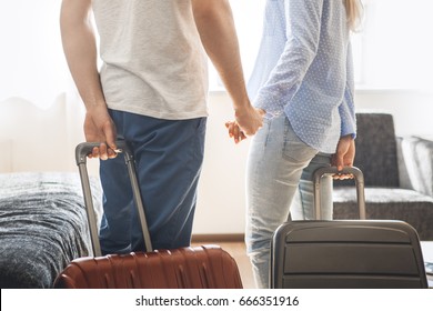 Young Couple Travel Together Hotel Room Leisure