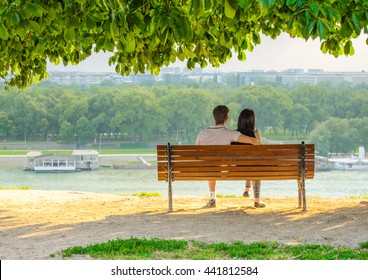 young couple under the tree with river view in Belgrade Kalemegdan - Powered by Shutterstock