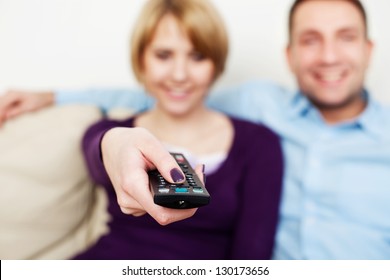 Young Couple Watching Tv