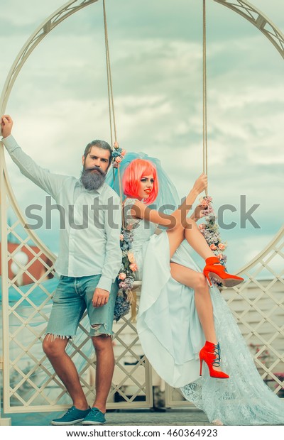 Young Couple Woman Orange Hair Pretty Stock Photo Edit Now 460364923