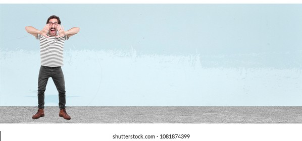 Young Crazy Man Shoutingwith Angry Expression.full Body Cutout Person Against White Background