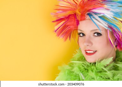 Young Crazy Woman With Colorful Hair And Orange