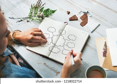 Young Creative Woman Drawing A Mind Map