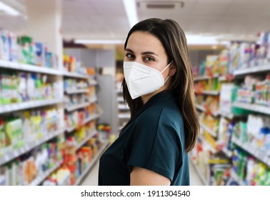 Young Customer Woman Shopping In Face Mask