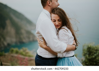 young cute couple honeymoon posing street stock photo edit now