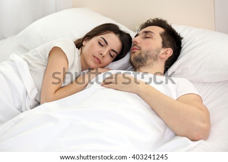 Young Cute Couple Sleeping Together Bed Stockfoto Jetzt