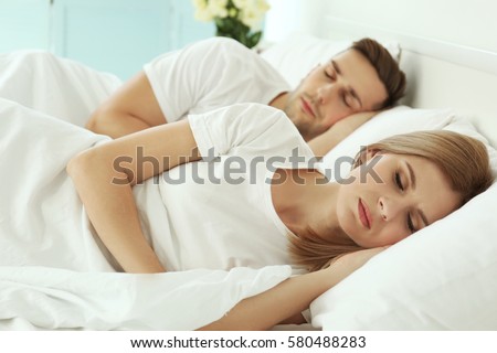 Young Cute Couple Sleeping Together Bed Stockfoto Jetzt