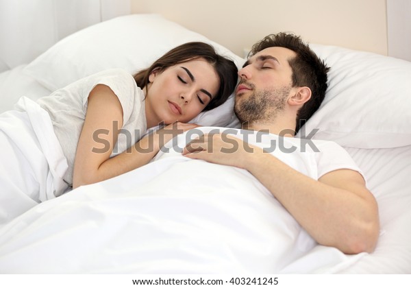 Young Cute Couple Sleeping Together Bed Stock Photo 403241245 Young Cute Couple Sleeping Together 600w 403241245