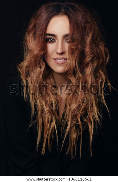 Young Cute Girl Long Curly Red Stock Photo Edit Now 1068118661