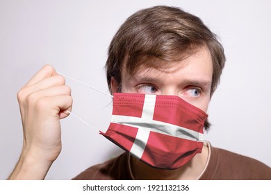 Young Danish Man Wearing Denmark Face Mask During Coronavirus Pandemic