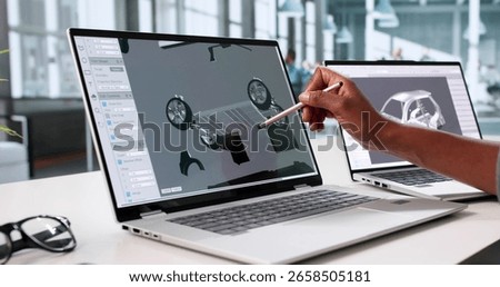 The Young Designer Perfecting A 3D Rendering Of An Electric Car On Her Laptop