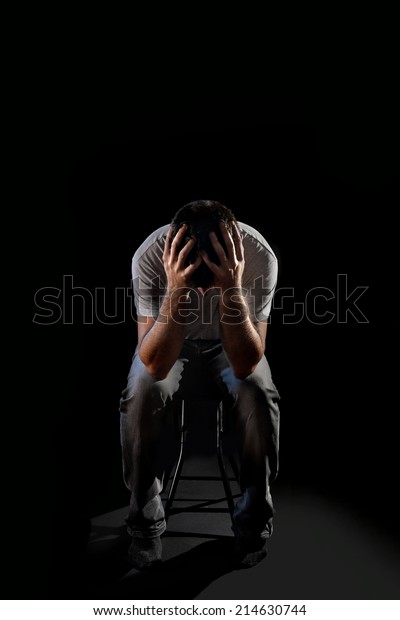 Young Desperate Man Suffering Covering Face Stock Photo 214630744 ...